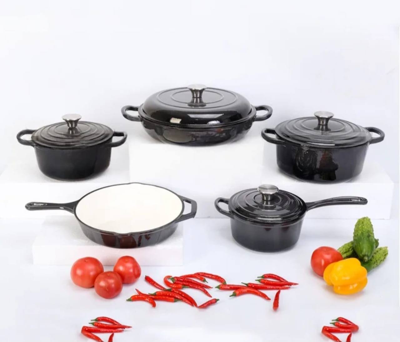 9pcs Enamel Cast iron cooking
pots