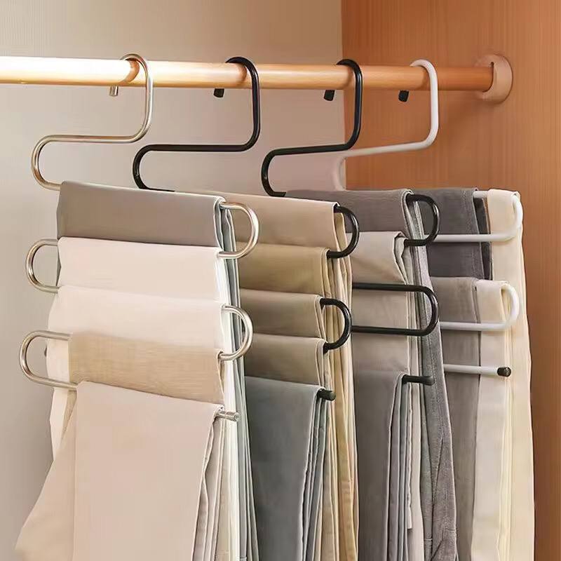 Black and white trouser hangers