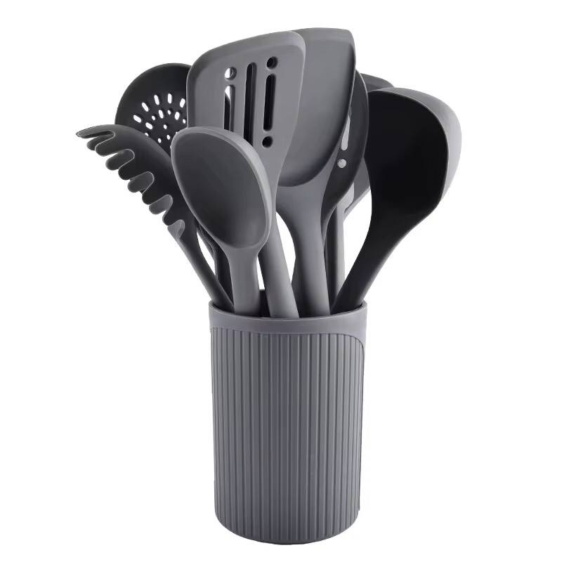High Temperature resistant heavy duty silicone cooking/serving spoons with hard TPR handles