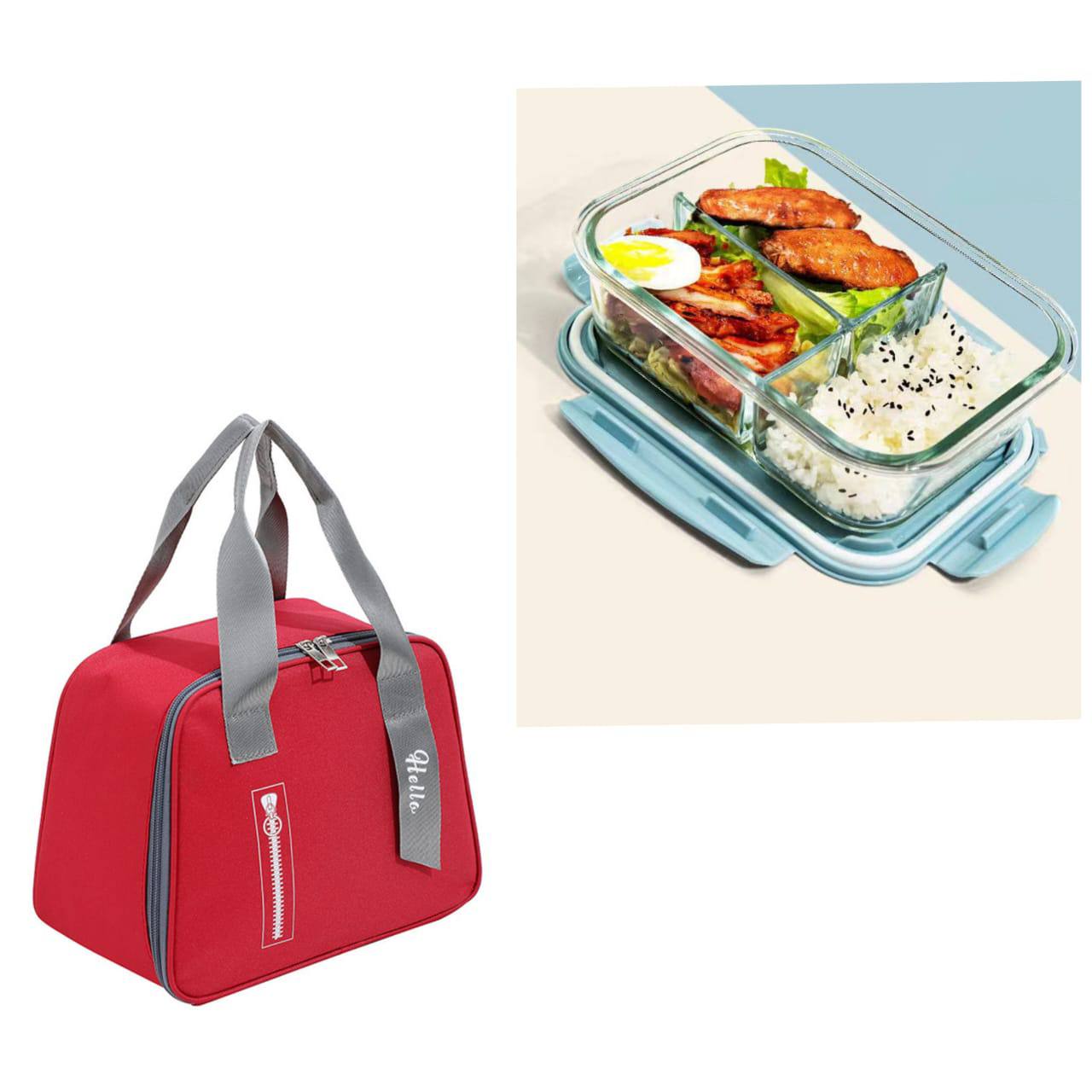 3 Grid Microwave Large Capacity 1400mls lunch dish with an insulated lunch bag