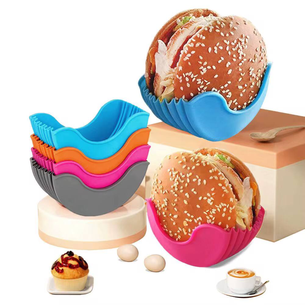 Silicone Burger Holder Reusable Sandwiches Holder Box Beef Press Patty Mold Hamburger Bun Shell Kitchen Tool Donuts Holder