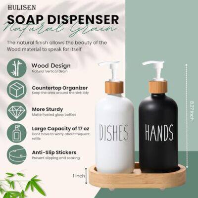 3in1 HANDS - DISHES, SOAP - LOTION branded and unbranded Refillable ceramic s bottle with bamboo base