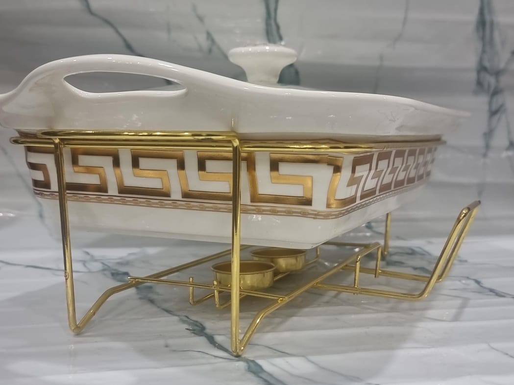 1.5L or 2L single ceramic round chaffing dish + burner and golden stand