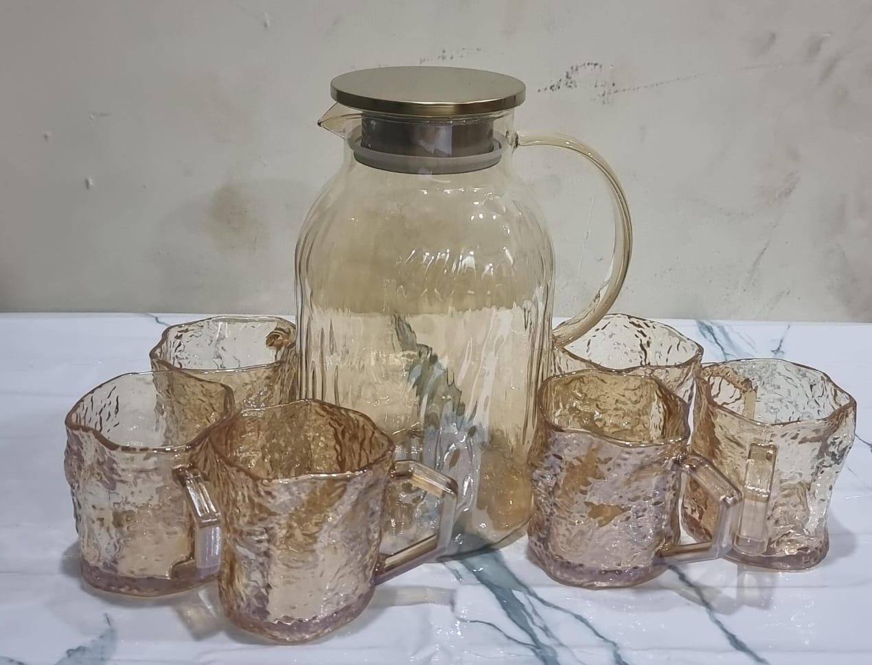 Mu Yan Golden 7pc glass water set - 200mlx6 tumblers +2000ml jug