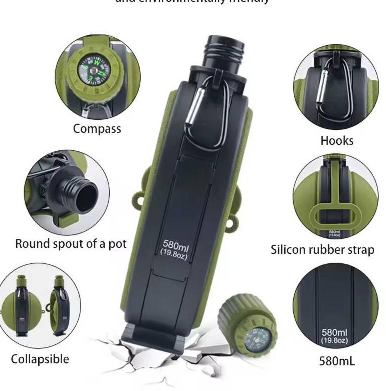 1PCS Foldable Silicone Water Bottle With Compass