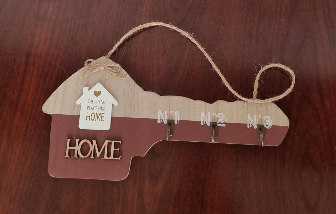 There is no place like home key shape wall decor size 32x15cm with 3 hooks