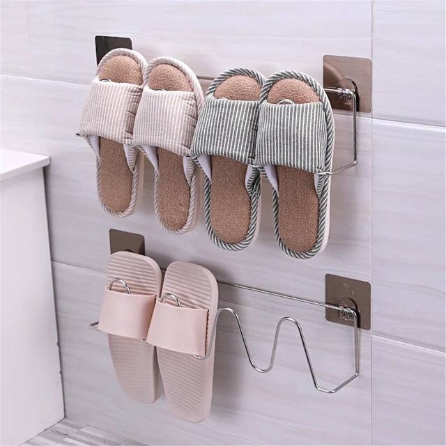 2 pair Slipper steel Rack( self adhesive) Wall-Mounted Punch-Free for Home Bathroom