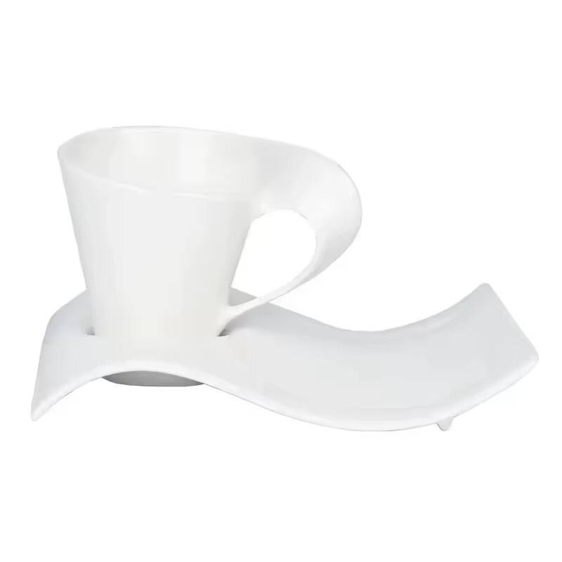 Special style ceramic white plain with wave design cup and saucer
set of six