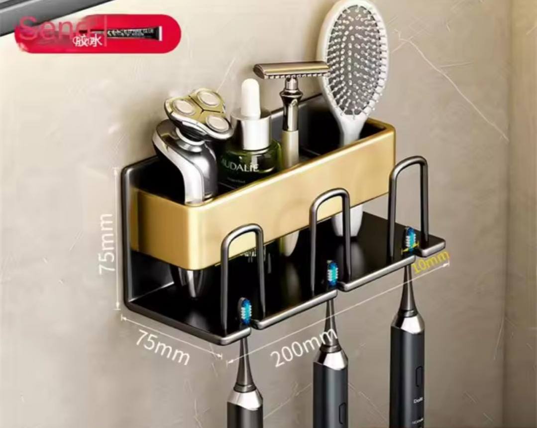 Metallic wall mounted tooth brush/paste holder