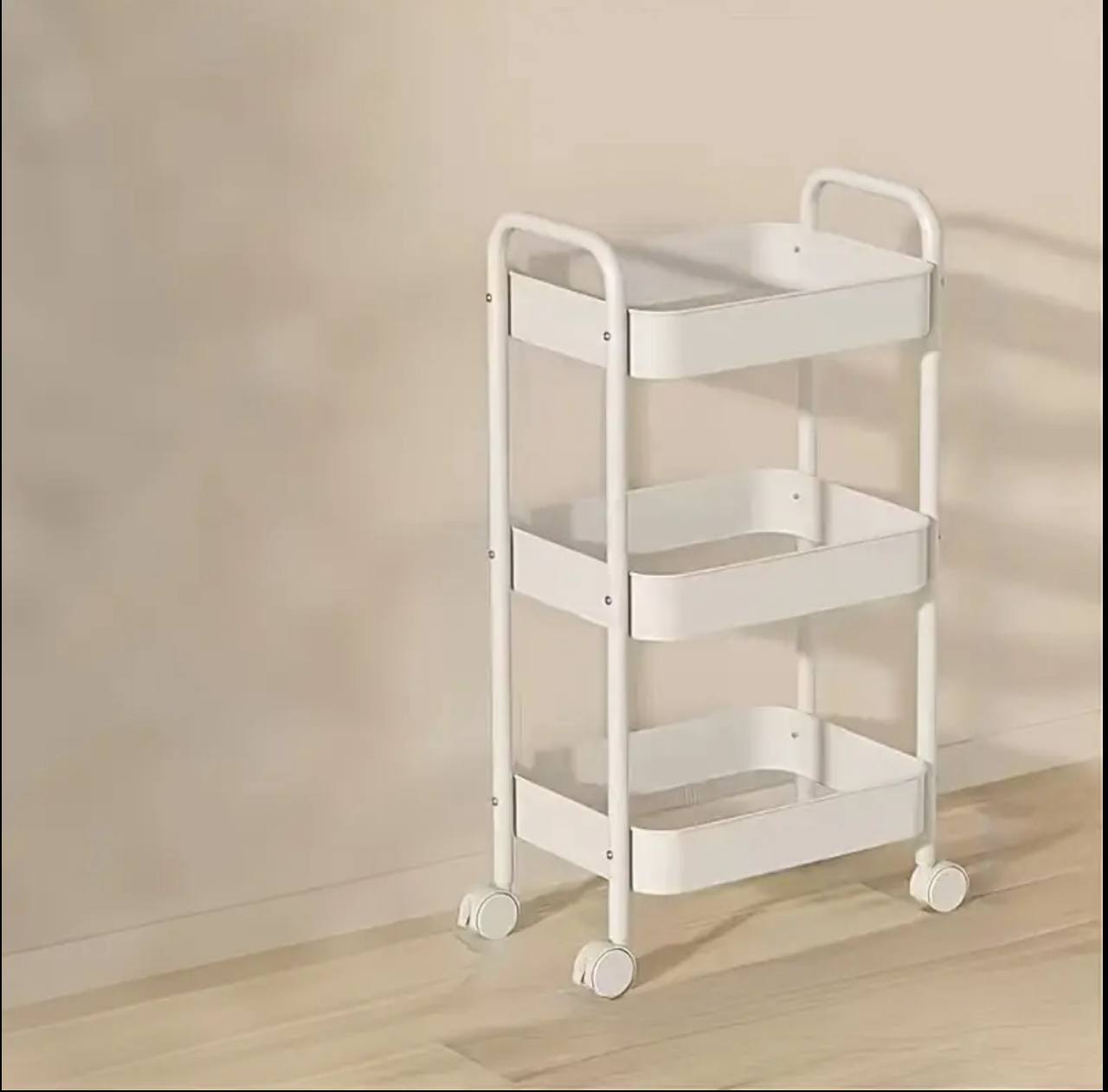 Multi purpose 3 -layer metal storage / movable trolley rack