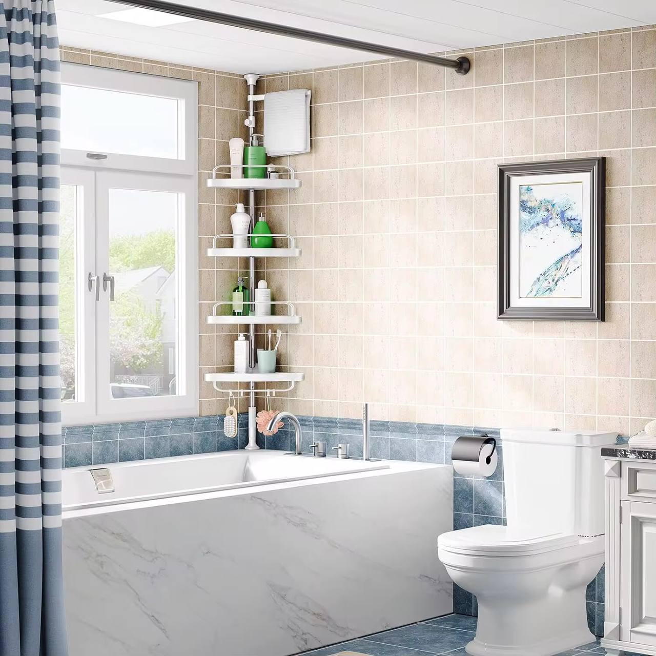4 Tier Adjustable Telescopic Multi-Corner Shelf Organiser