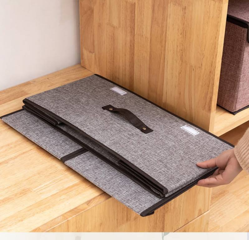 Foldable cotton linen closet storage box with double cover organizer