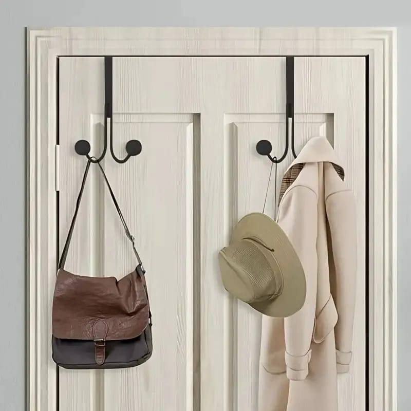 Over The Door Double Hanger Hooks Free Punching For Hanging Hats Bag