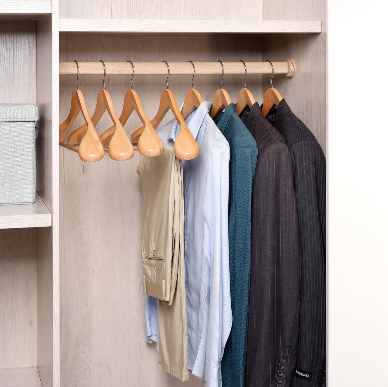 Wide Wooden Hangers (10 Pack)Glossy Finish Non slip Wooden Hangers