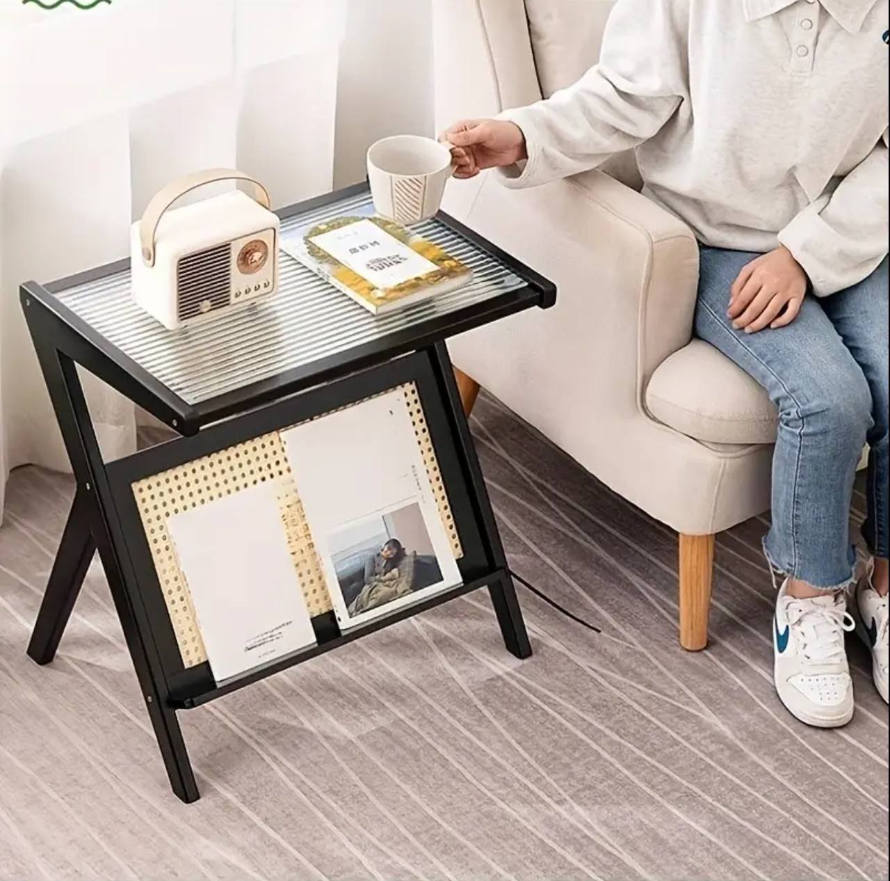 Rattan Side Table/ Bedside Table/Boho End Table