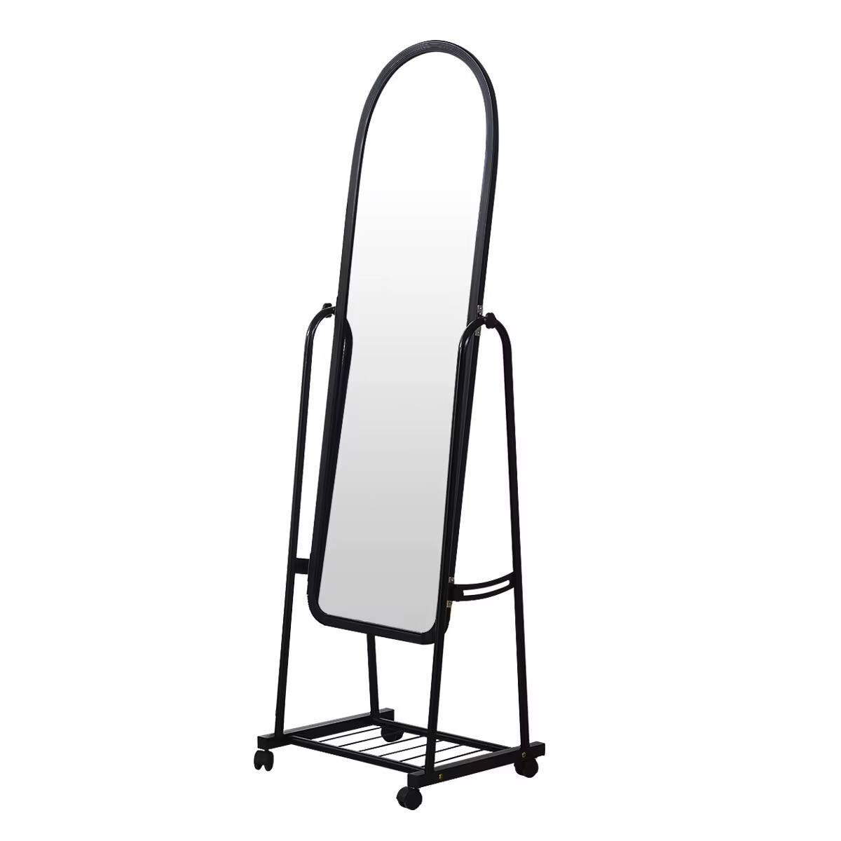 Black Full Length Dressing Mirror with Wheels and shoes Rack