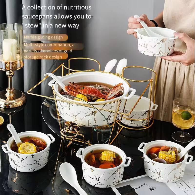 JCC8434-L1 16pc ceramic soup set on golden stand