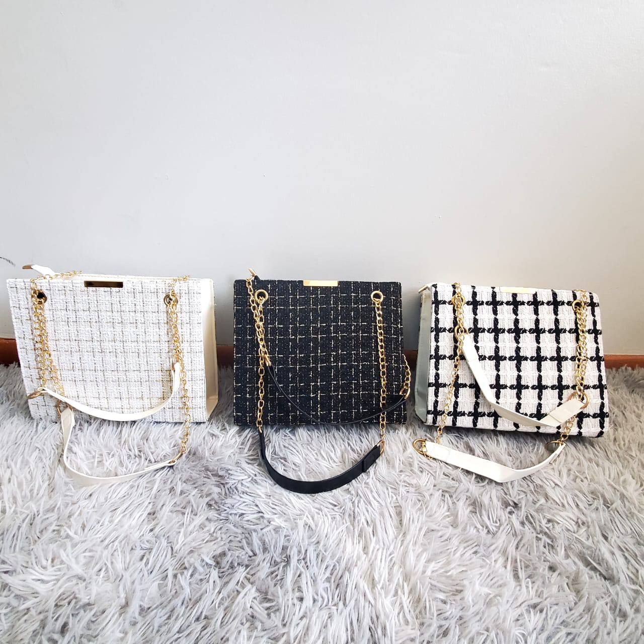Color block plaid chain crossbody bag