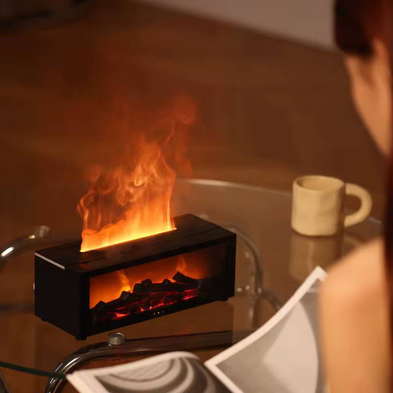 Dynamic Flame Fireplace Essential oil Diffuser/Humidifier with timer and Auto Off Ultrasonic cool mist Humidifier