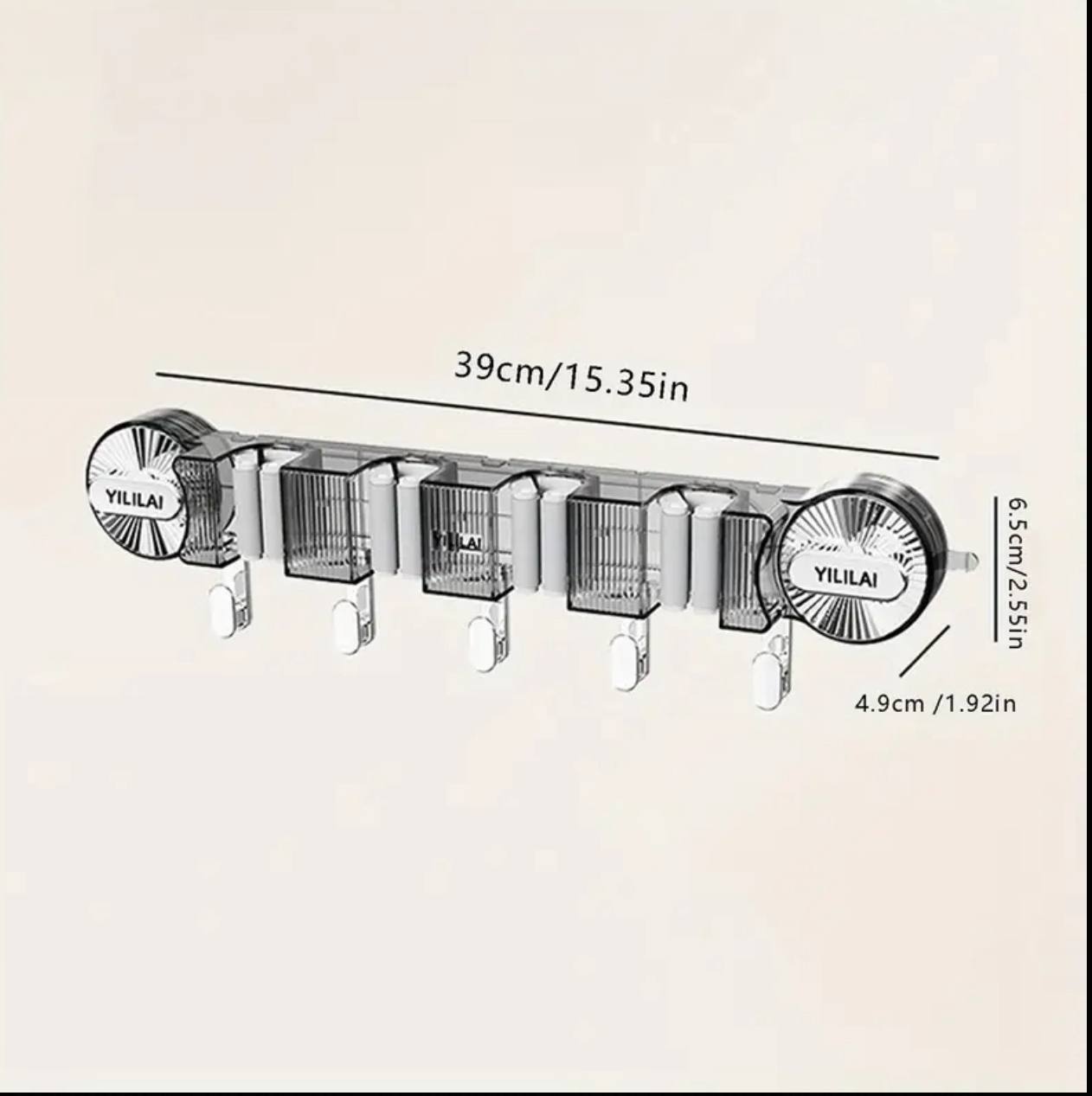 4-Holes Multi-Purpose Hooks Mop Hanger / Rack with Hanging Hooks & Self adhesive Stickers