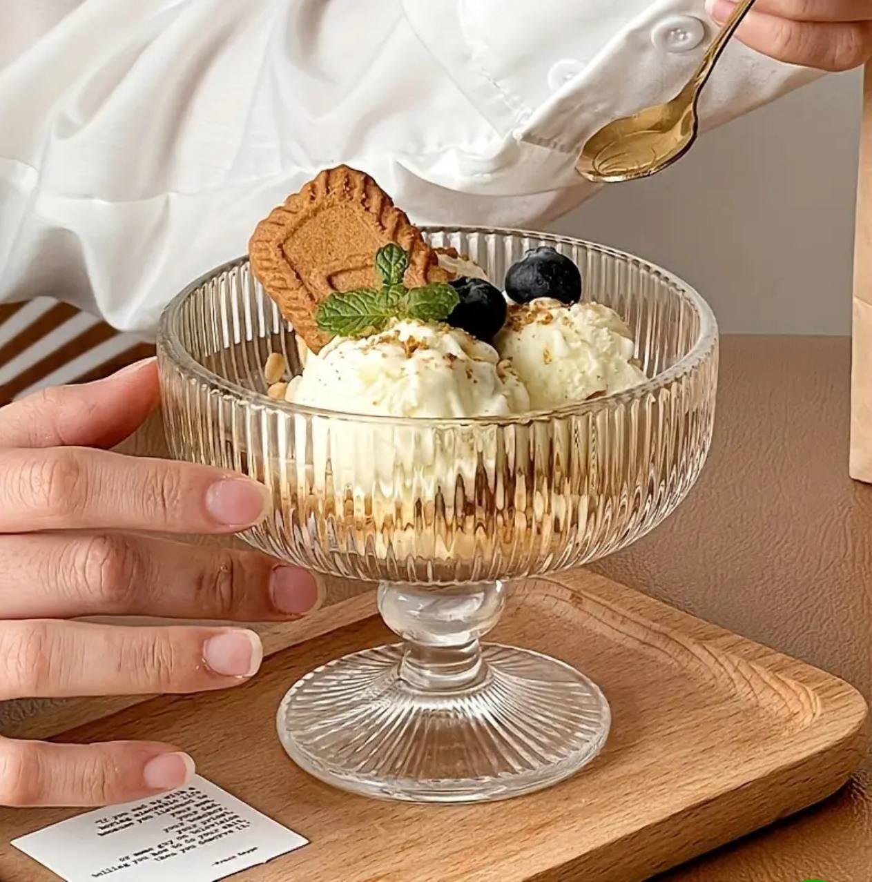 High borosilicate ribbed dessert/ice cream glasses/goblet 6pc