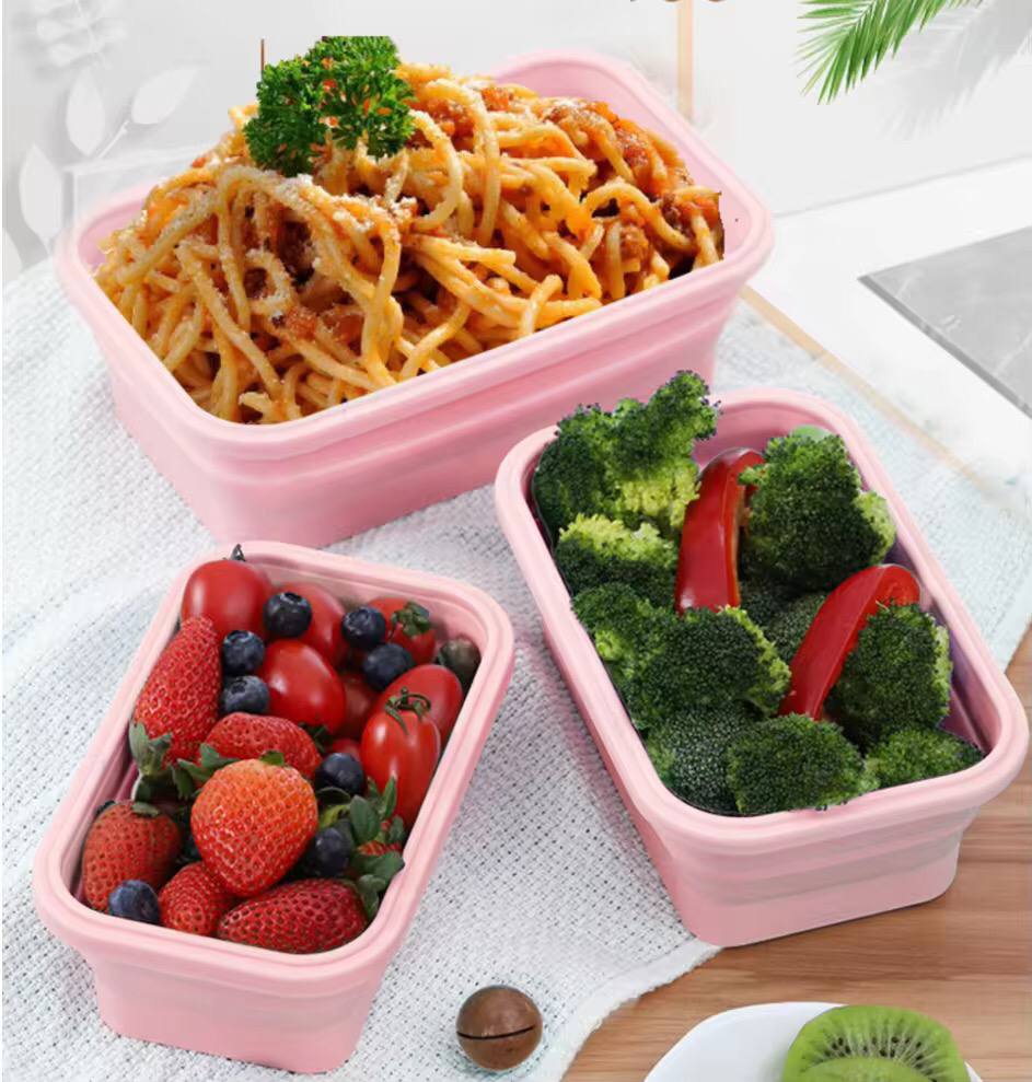 4pcs collapsible silicone food container portable Bento Lunch box