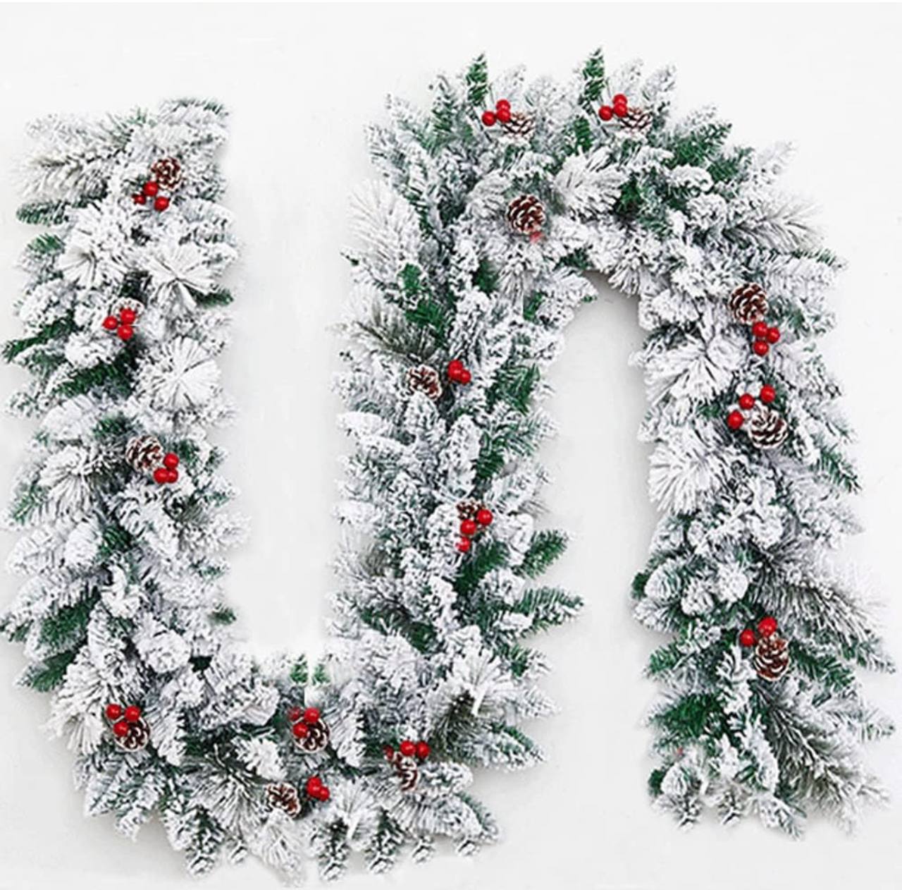 2.7Meters Christmas Snow Flocked Garland with berries & Corns