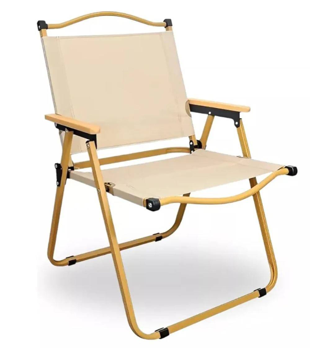 Garden Art Folding Portable Metal Camping Chair with Wooden Armset