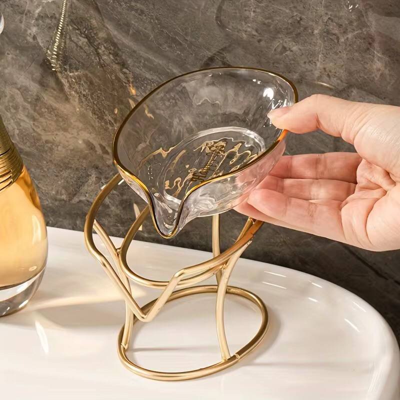 Happy life 45 degree slanted self draining soap dish with a golden stand m