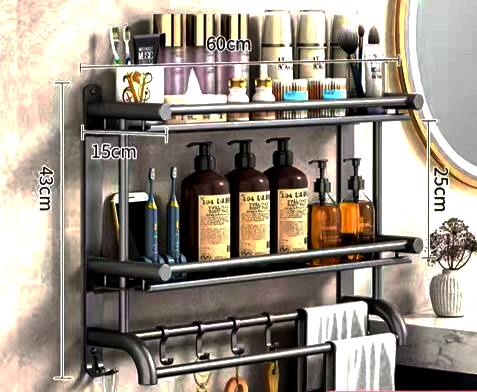 Double layer bathroom rack with hooks