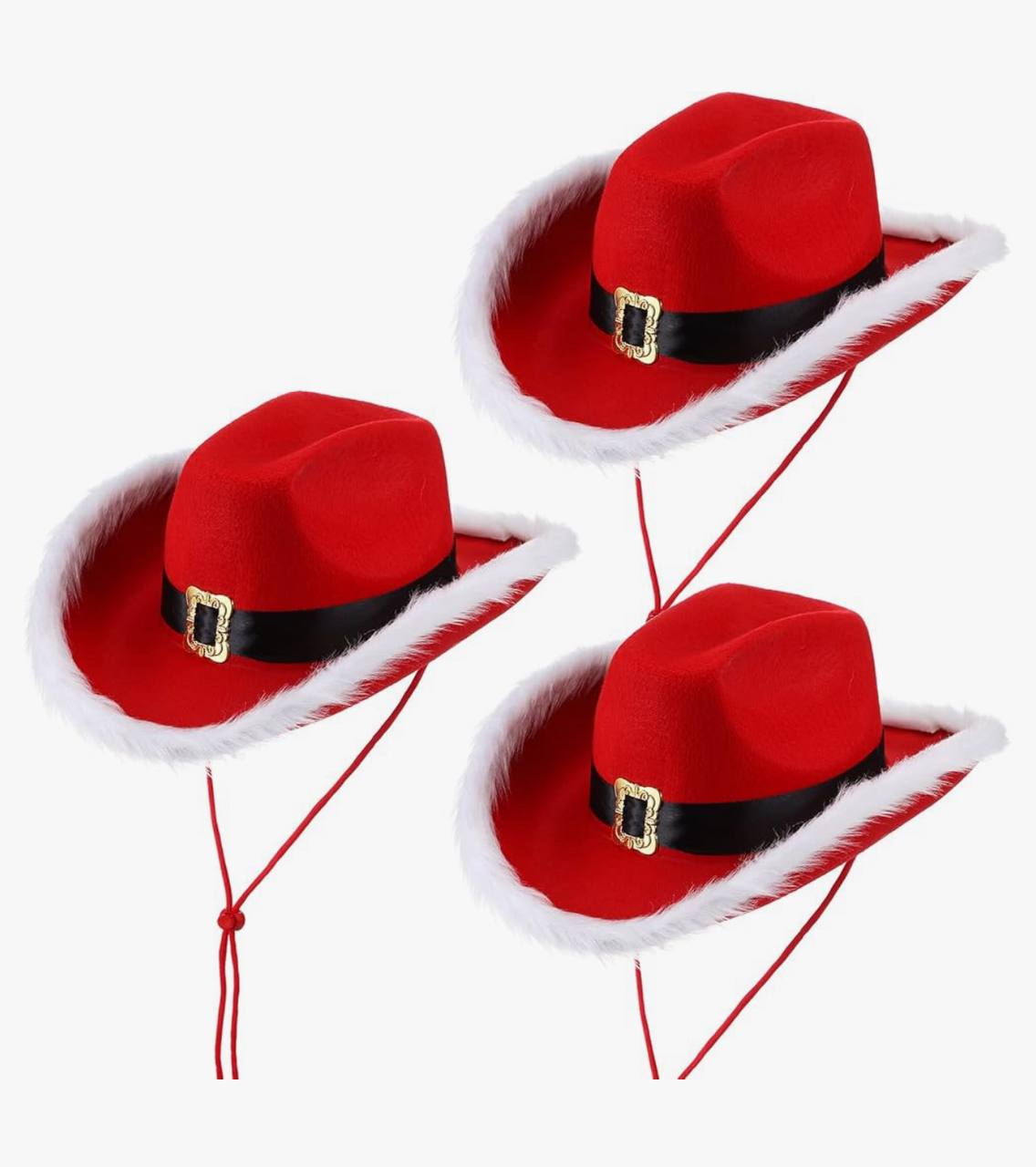 Christmas Red Cowboy Hat Women Men Feather Black Belt Soft Hats Adjustable Comfortable Santa Cap