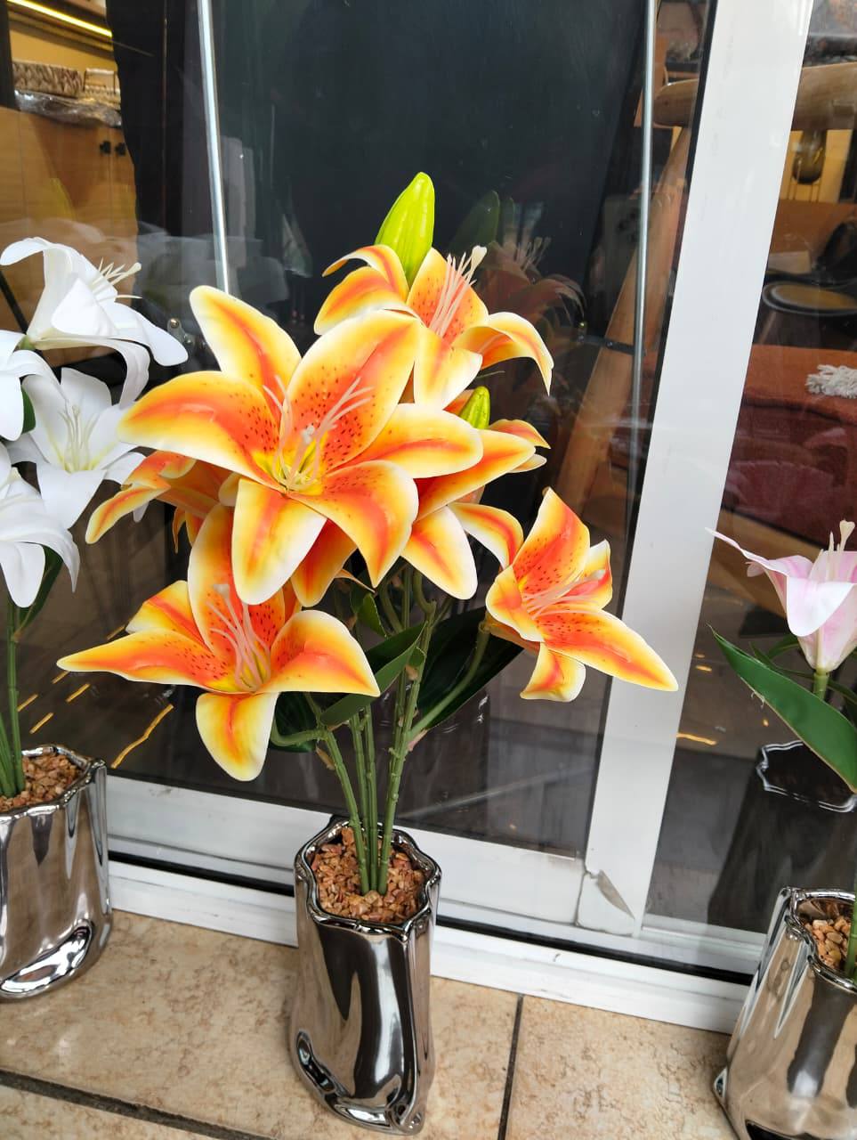 Table Top Big Silver Potted Flowers