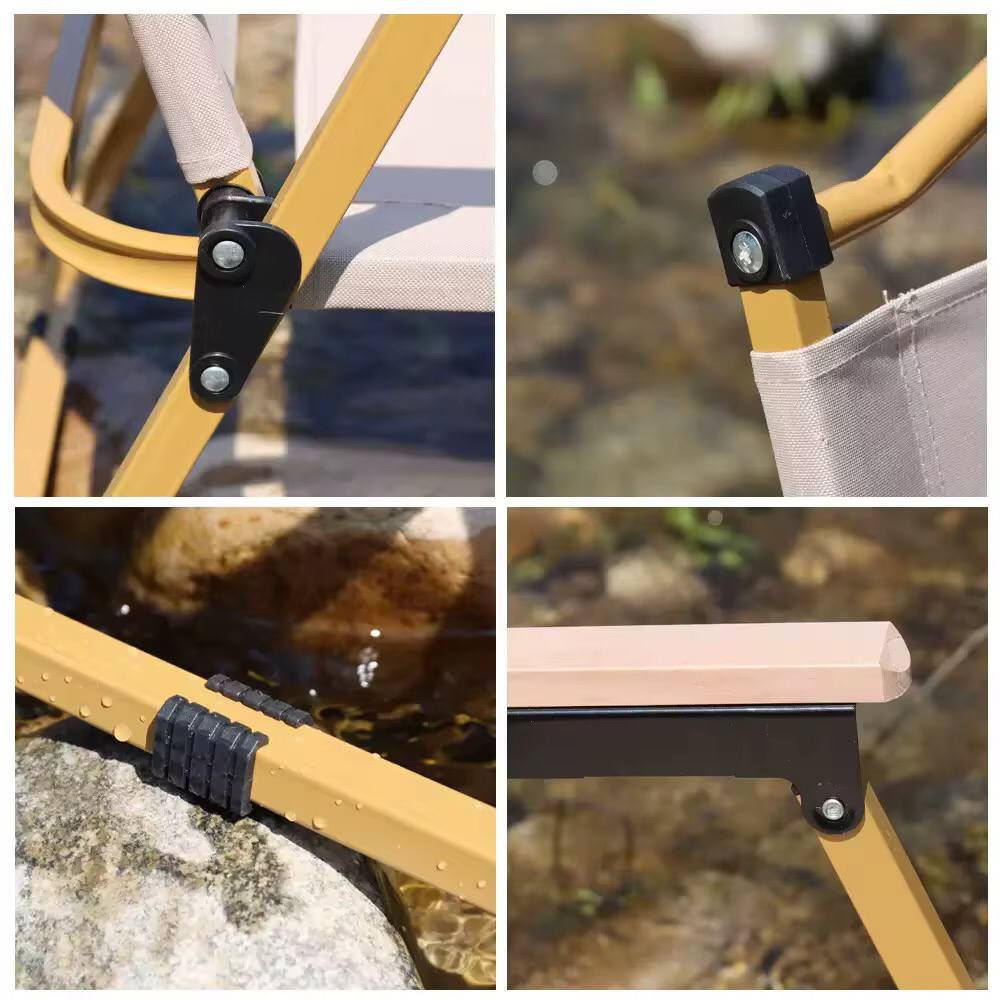Garden Art Folding Portable Metal Camping Chair with Wooden Armset
