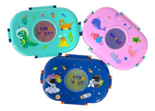 Oval Dino Cartoon themed Healthy Plastic Lunch Box