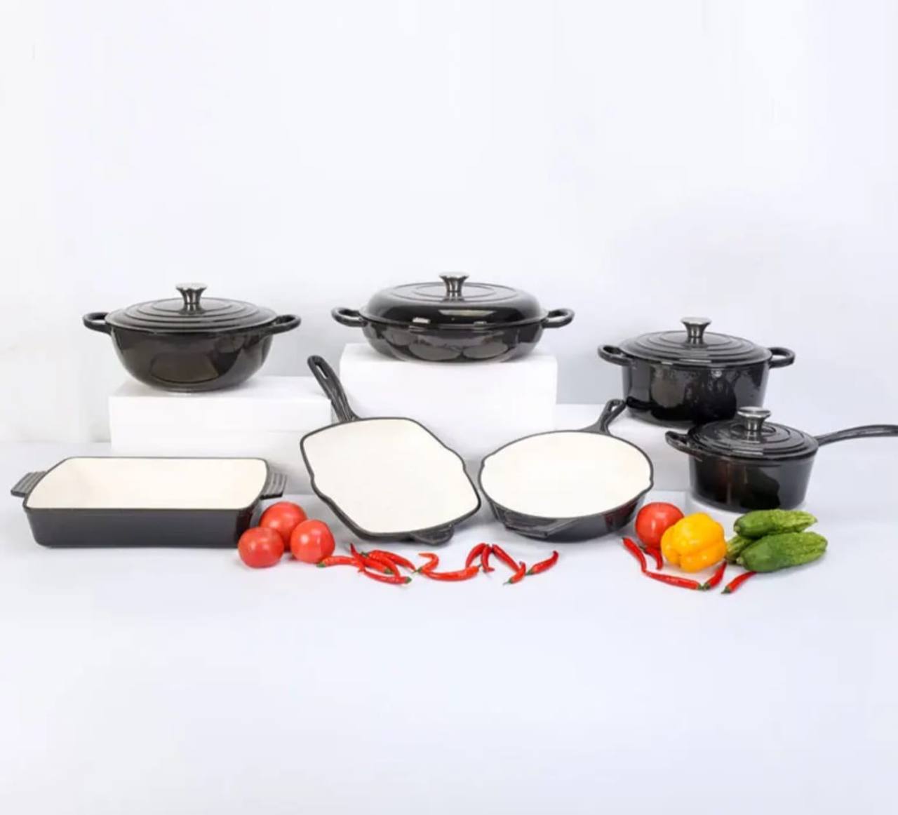 11 pcs Enamel Cast iron cooking pots