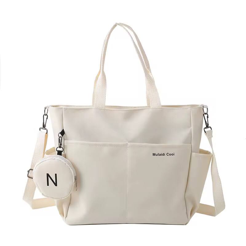 *Double sided Pocket Tote Bag/ Teen Women large capacity Single shoulder / Cross body Bag with Round coin purse