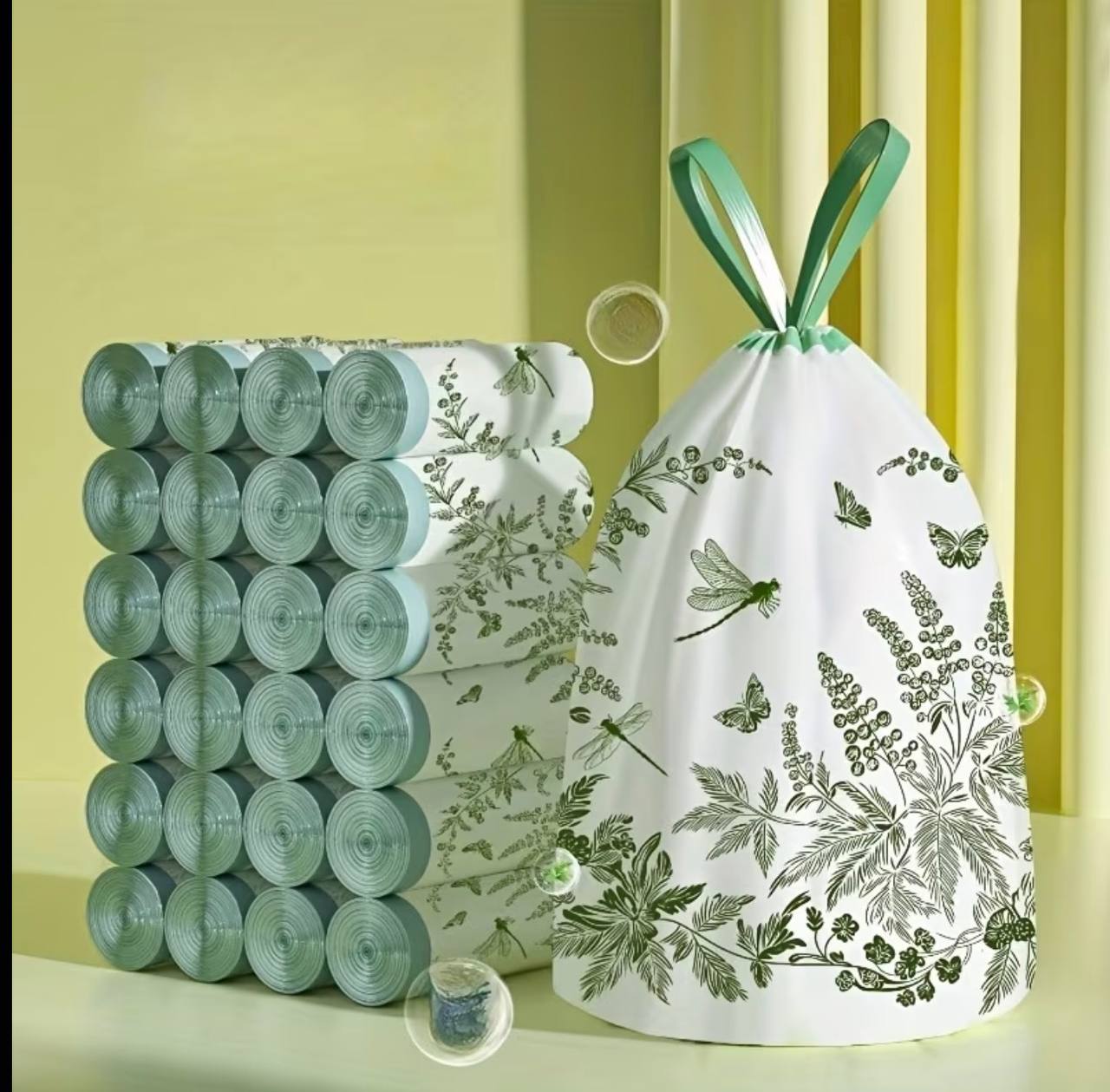 50pcs setExtra Thickened Aerial Kitchen Garbage Bags Drawstring Tie Trash Bags