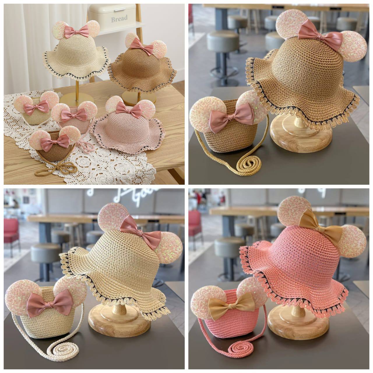 New Arrivals Fashion Kids summer Straw Hat and Bag set with A Bow