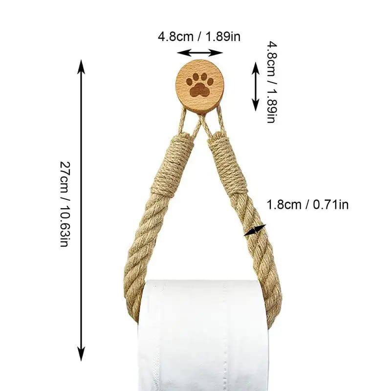 Hemp Rope Tissue Holder Hole Free Wall Hanging Cotton String Hemp Rope Tissue Holder Solid Wood Combination Roll Paper Holder