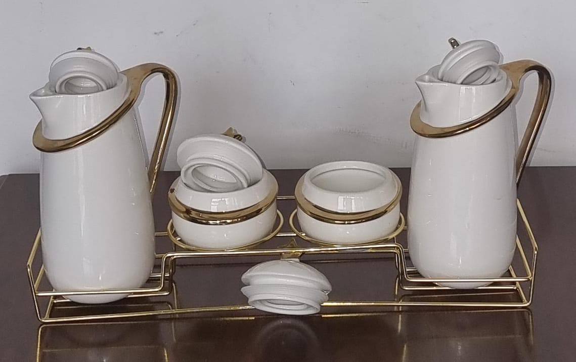 JC7923 - 7pc Acar ceramic golden set (2 jugs 840ml ; 2 sugar dishes 220ml; air tight lids)