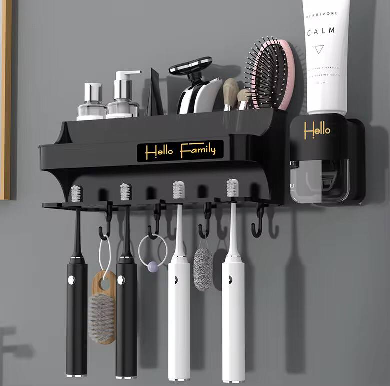 Hello family branded wall mounted toothbrush toothpaste dispenser set