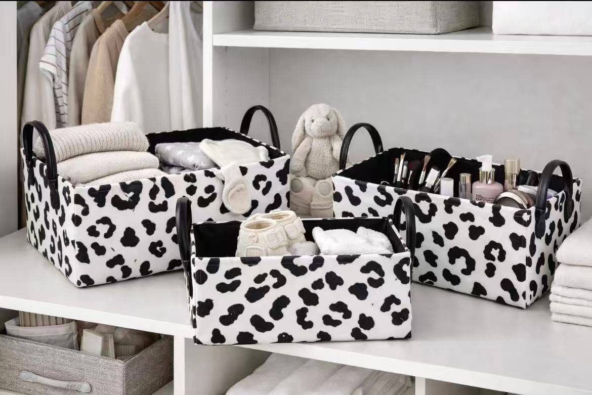 3-Piece Stylish Zebra & Cow Print Storage Baskets