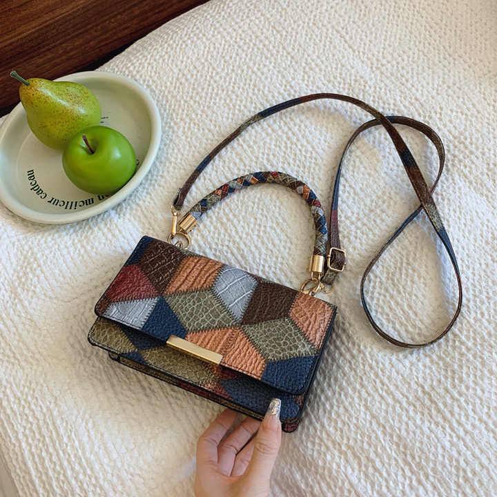 Fashionable multicolored diamond sling bag