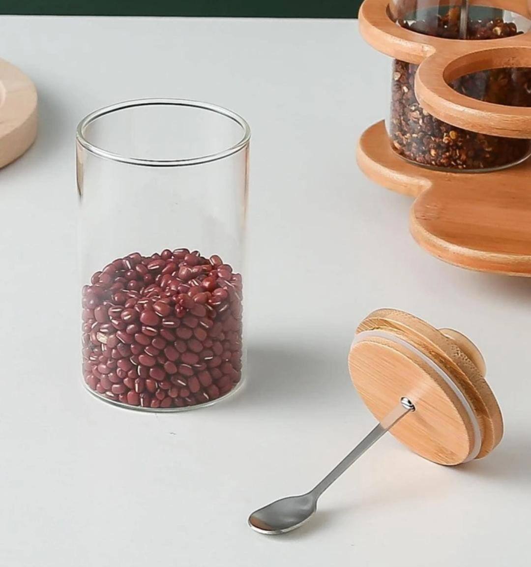 6 in 1 Rotating spice rack
With spoon /Seasoning set with Bamboo stand