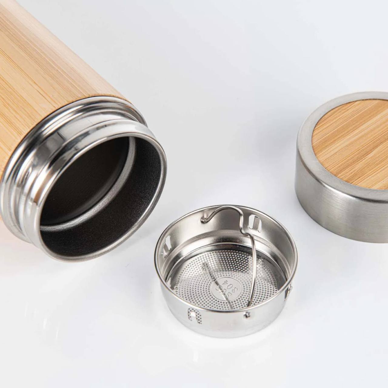 Double wall stainless steel bamboo vacuum flask