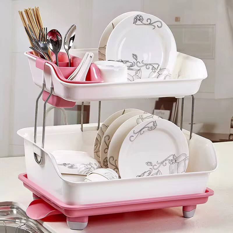 Adjustable plastic kitchen dish drainer