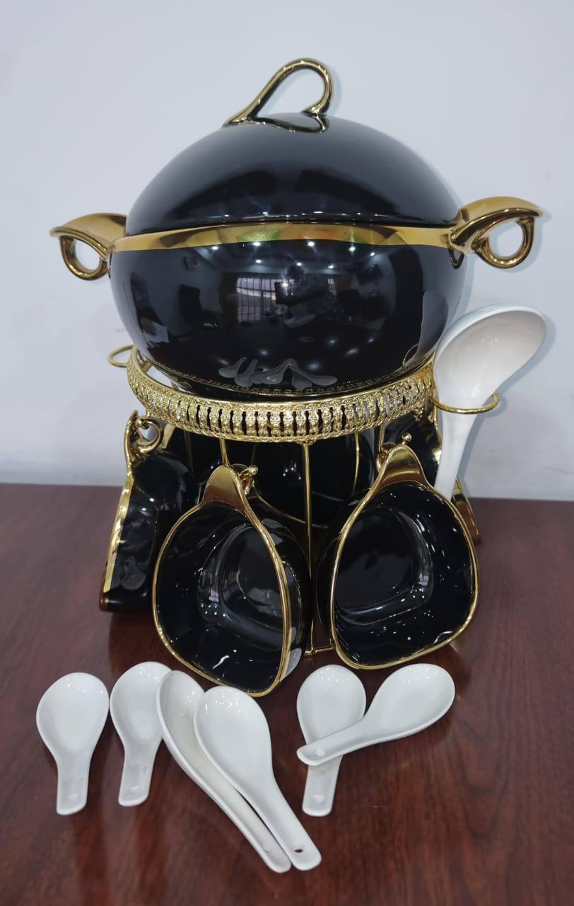 JCC8434-L1 16pc ceramic soup set on golden stand