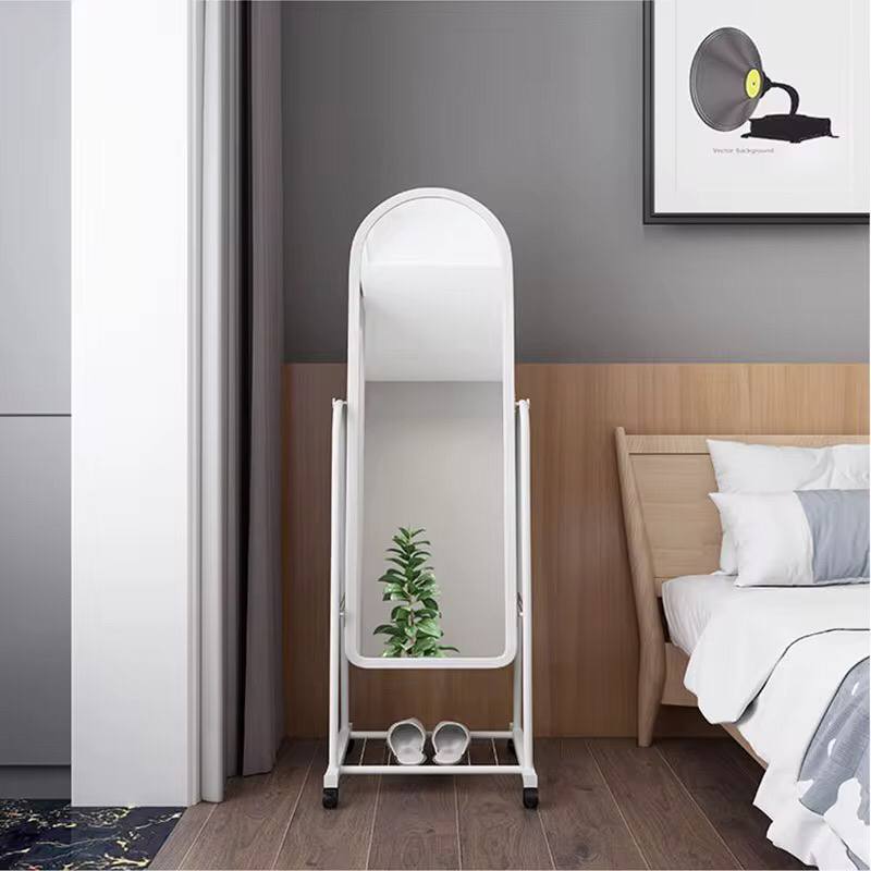 White Full Length Dressing Mirror with Wheels and shoes Rack