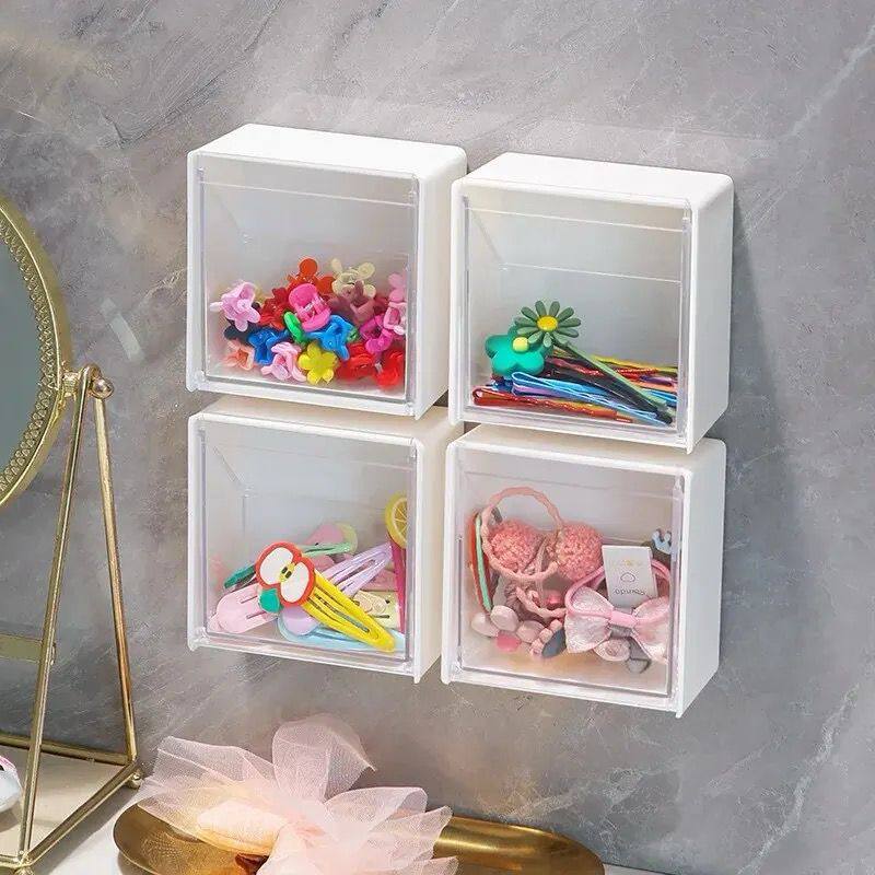 2pcs set Plastic Wall Mounted Storage Box Dustproof Bathroom Organizer