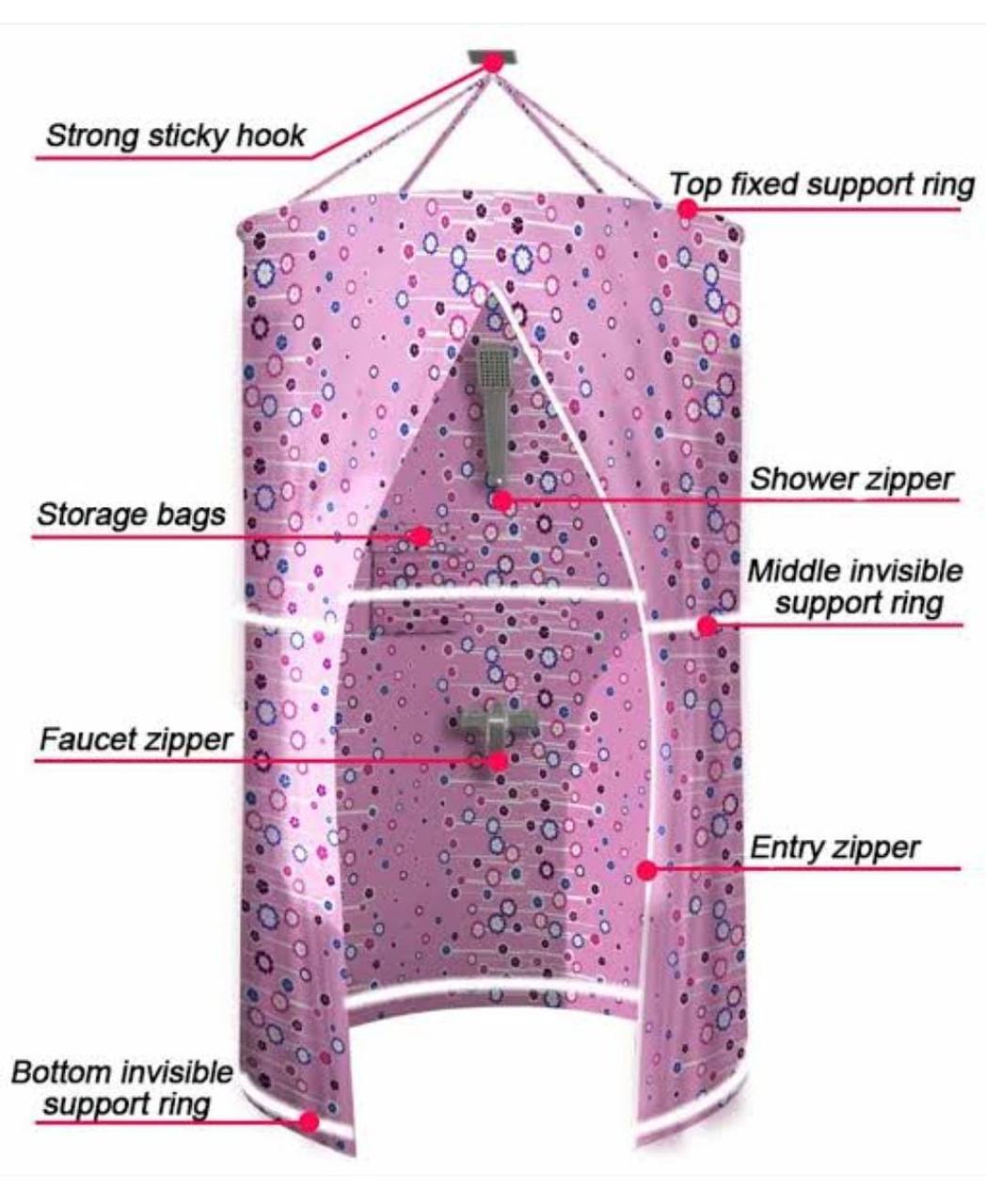 Portable foldable round waterproof fabric shower cubicle